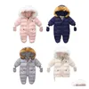 Rompers Children Winter Jumpsuit Fell Kapuze Baby Girl Boy Snowsuan russischer Kinder -Oberbekleidung Eifer mit Handschuhen Drop Lieferung Kinder DH38T