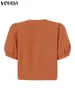 Damskie bluzki letnie topy vonda dla kobiet tunika krótkie puchanie koszule 2024 Casual Solid Color Blouse moda luźne guziki eleganckie blusas