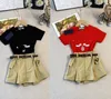 Summer Girls Krótko-rękawoeved garnitur dziecięcy sukienka dla niemowląt swobodna koszulka na wpół rękodzie + narzędzia plisowane spódnice