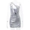 Casual Dresses European And American Sexy Deep V Hollow Burst Glitter Piece Dress Summer Street Spicy Girl Style Slim Fit Backless Short