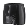 Women's Panties Men Sexy PVC Glossy Leather Wet Look Zip Open BuPen File Underwear Trunks Pouch Low Waist Boxer Shorts Erotic Male