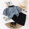 Ensembles de vêtements 2024 Girls Summer Denim Short Shirt Top Jirt Twirt Set Baby Girl Sweet Cute Gentle Vêtements