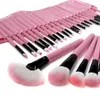 32 pc's roze wol make -upborstels gereedschap met PU lederen kas cosmetische gezichtsmake -up borstelkit8148398