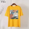 T-shirt féminin Blesyuki personnage abstrait T-shirt T-shirt Fashion Summer Fashion lâche Harajuku T-shirt Womens Casual Retro Retro Soft Cotton TOPWX