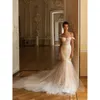 Bröllopsjagräs elegant älskling klänning av axlar korta ärmar trumpet brudklänningar med 3D -blommor glänsande applikationer