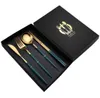 Fashion Stainless Steel Golden Cutlery Flatware Sets Black Luxury Dinnerware Kitchen Mirror Polishing Fork Spoons Knives Set 4Pcs3236165