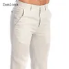 Herenbroeken Heren rechtop Pocket Casual linnen broek Pure witte grijze broek plus maat 3xl heren elegante en modieuze sportbroek heren straatkleding J240429