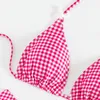 Biquíni de banho feminina Conjunto sexy rosa xadrez mini extirmo 2024 Micro tanga de tanga