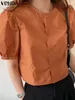 Damskie bluzki letnie topy vonda dla kobiet tunika krótkie puchanie koszule 2024 Casual Solid Color Blouse moda luźne guziki eleganckie blusas