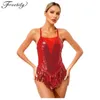 Bühnenbekleidung Womens Pailletten Tassels Latin Dance Lotard Bodysuit Cha-Cha Samba Tanzkleidung für Tanzwettbewerb Jumpsuit Performance Kostüm