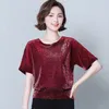 Blouses -shirts voor dames Casual Short Slve Tunic Blouse Red Black Shine Vrouwen Kleding Plezier Mode Elegant Shiny Pailles Glitter Shirt Tops 14081 Y240426