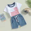 Kledingsets Independence Day Toddler Boys Outfits Summer Stars Stripes Short Sleeve T-Shirt en Casual Elastic Shorts Set