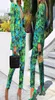 Autumn Women Pant Suits Green Jungle Print Blazer Vintage Streetwear långärmad kappa och hög midjebyxa 2 -bitar set7995915