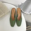 Casual Shoes Spring And Autumn 2024 Candy Color Muller Thick Heel Middle Covered Head Half Slippers