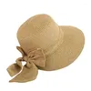 Wide Brim Hats 2024 Sunhat Big Bow Floppy Summer For Women Beach Panama Straw Bucket Hat Sun Protection Visor Femme Cap