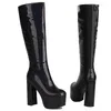 Boots Black High Knee dames platform sexy groene hakken dames herfst winter laars rood witte feestschoenen dames groot formaat 46