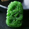 Anhänger Halsketten Retro Grüne Jade geschnitzte chinesische alte Drache Lucky Charm Amulets Seil Halskette Vintage Steinschmuckzubehör Accessoires