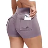 Frauen Pocket Yoga Shorts Cross High Taille Scrunch Butty Fitness Athletic Fitnessboten sexy schnelle Trockner -Trainingskleidung 240422