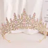 Tiaras luxe elegante roze groen blauw opaal kroon dames bruiloft haaraccessoires koningin bruids kristal tiaras meisjes kleding hoofdbanden