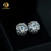 Zuanfa fashion moissanite jewelry big size stud earrings 8mm 10mm 15mm 4 claws screw back round moissanite earrings 925 silver