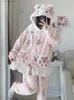 Frauen Nachtwäsche Kawaii Mikko Koralle Plüsch Set weiblicher Cartoon süße warme Pijama PJs verdickte Home Pelzschlafung zweisteuelhafte Mädchen Mädchen