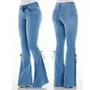 Jeans féminins étirement du lavage bleu vintage féminin lacet up mid hurn street fare mode décontracté et pantalon denim pour dames de taille