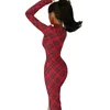 Lässige Kleider rot schwarze Plaid Lange Kleid Frauen Linien Print Party Maxi Spring Elegant Bodycon High Slit Custom Clothing