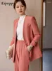 Dames tweedelige broek Pink Black Geel vrouwen formeel broekpak enkele knop V-hals 2 Set blazerjack en broek voor kantoor dameswerk
