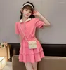 Set di abbigliamento abiti da ragazza vestiti estate per bambini con lana top bocciolo gonna a due pezzi per bambini a maniche corte abiti da bambino 5 8 10 10 12 anni