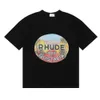 RHUDE TシャツデザイナーティーラグジュアリーファッションメンズTシャツハイストリートホテルプリントピュアコットンカジュアルショートスリーブTシャツ男性と女性向け
