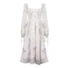 Robes décontractées 2024 Summer Korean Style Floral Evening Party Chiffon Long Mancheve Beach Midi Fairy Robe Vestidos de Ocasion Formalies