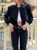 Damesjassen Beige kort voor vrouwen lente 2024 bovenkleding grote zakken staan kraag dames grijze jas tops