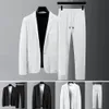 2 stks mannen blazer broeken set lente modepak streep plooien plees lange mouwen turndown kraag jas trekkoord broek voor bruiloft 240426