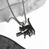 Keychains Lanyards Hip Hop Fashion Knife Cat Necklace Mens Kpop Funny Black Cat Pendant Sweater Chain Jewelry 2023 New Party Gift Q240429