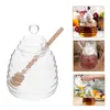 Ensembles de vaisselle de la vaisselle de cire de miel miel dipper lid en verre pot contenseur de distributeur porte-maison cuisine