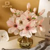 Dekorative Blumen 2 Köpfe/Sticks 36 cm hochwertiges Kunsthaut Magnolia Seidenblume Braut Bouquet Hochzeitsfeier Garten Home Office Tisch