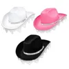 Berets Rhinestes Tassels Cowboy Hat Jazz Cap Wide Cowgirl voor Masquerade Fancy Dress Carnivals