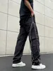 メンズパンツY2Kソリッドストライプコントラストカットドローストリングパンツカジュアルルーズエラスティックウエストパンツ春と夏のメンズ衣類J240429