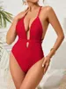 Swimwwear Women Sexy Solid One Piece Swimsuit 2024 Deep V Neck Femmes Push Up Bandage Backage Backless Breft Brésilien Bathing Fult Monokini