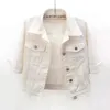デニムジャケットの女性スリークォータースリーブジャンジャケットウーマン快適なデニムコートシャケタヴァーケラヴェステジーンズフェム240416