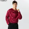 Camisas casuais masculinas Incerun Men Shirt Color Solid V pescoço de luvas compridas Artigo de streetwear Camisas 2024 Moda solta Male irregular S-5xl