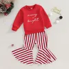 Kläduppsättningar Småbarn Baby Girl Christmas Outfits 2T 4T Fall Winter Clothes Letter Crewneck Sweatshirt randiga flare Pants Set