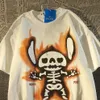 Hiphop Gothic Graphic T Shirts American Skull Cartoon 100% Cotton Short Sleeved Tops Men and Women Loose Harajuku Streetwear 240429