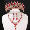 Tiaras 3pcs/Set Bridal Wedding Congress Princess Queen Water Drop Green Blue Red Crystal Tiaras Серьги ожерелья. Новые ювелирные наборы