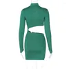 Lässige Kleider Herbst sexy Slim Hollow Out Bodycon Black Short Dress Clothing für Frau 2024 Mode Basic Long Sleeve Mini