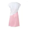 Casual Dresses Single Layered Lace Shoulder Straps Dress With Pink Satin Stitching F0540 Sleeveless T-shirt