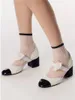 Strassnetz Upper Bow Mary Janes Schuhe Block High Heels Spleißen elastischer Slip-on Designer Damen Elegance Party Fußweant 240424