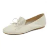 Casual Shoes Real Leather Ladies White Mules Pleated Daily Driving Flats Women Basic Moccasins Big Size 40Casual Loafers Slip-On