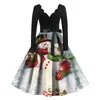 カジュアルドレス2024女性のクリスマスロングドレスファッションvネックスリーブプリントレトロエラスティック快適なベスティドス