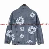 Men's Jackets Light Blue Kapok Printed Denim Jacket Men Women Best Quality Versatile Fashion Coat Strtwear Top H240429